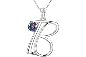 Aurora Tears Customized Letters Necklaces 925 Sterling Silver 26 Initial A-Z Alphabet Pendant with Mystic Rainbow Topaz Free Engraving Jewellery Gifts for Women and Girls