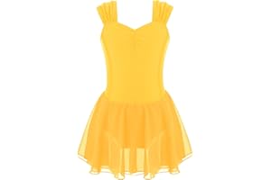 iEFiEL Vestito Danza Classica Bambina Chiffon Tutu Leotards Body da Ballo Senza Manica Vestito Danza Classica Abito da Pattinaggio Artistico Costumi di Danza Performance