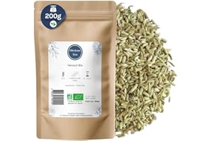 OBVIOUS TEA Fenouil Bio Entier en Vrac - Infusion Tisane Bio Allaitement et Digestion - Foeniculum Vulgare Mill - Agriculture Biologique - Odeur Caractéristique Anisée - Sachet 200 gr (100 Tasses)