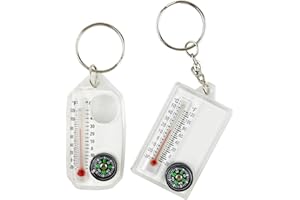 FOLODA Portachiavi con piccolo termometro e bussola, tascabile, per campeggio, escursionismo, zaino in spalla, gancio chiave di sopravvivenza, bussole da campeggio