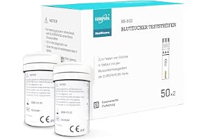 EUROPAPA® blodsockerteststickor 100 st. för kontroll av blodsockervärde, diabetesdiabetes och glukosövervakning, teststickor