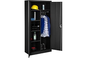 tectake® Armario Archivador Metálico de Oficina, 6 Cajones y Barra, Puertas Bloqueables, Acero Calidad, Mueble Oficina, Candado Seguridad, Armario Almacenaje, Estanterías Metálicas - 180x80x40cm Negro