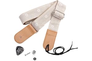 Longteam Tracolla per ukulele, in pelle di lino, lunghezza regolabile, resistente, con chiodi, corda, plettri