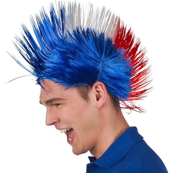 WIG ME UP Frankreich-Fanperücke – Irokesenschnitt In Blau-Weiß-Rot, Für Karneval & Kostümpartys