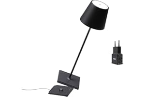[Amazon Exclusive] Zafferano - Poldina Pro Negra cargador USB doble Aiino para cargar simultáneamente la lámpara y el smartphone, LED regulable, uso interior/exterior, carga por contacto, H38cm