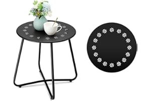 ‎DANPINERA danpinera Outdoor Beistelltische mit Blumenausschnitten, Kleiner Runder Gartentisch, Wetterfester Stahl Patio Couchtisch für Patio, Hof, Balkon, Garten, Schwarz