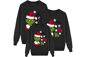 Sonnena Pull Noel Famille Sweat Grinch Femme Homme Enfants Famille Longue Manches Tops Christmas Sweater Pulls De Noël Familles Col Rond Christmas Sweat-Shirt Manche Longue Hiver Chaud