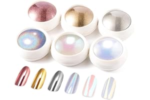 ‎BISHENGYF BISHENGYF Gold Chrome Nail Powder: Superspiegel-Nagelglitzer, Metal Holo Cromepulver Nägel Gel Pigment Weiß Aurora Glazed Donut Glassy Pearl Nagelpuder, Silver Nagelkunstsalon DIY Design Dekor(6PCS)