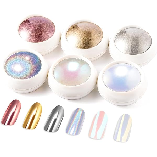 Chrompulver Für Nägel – 6 Farben Nagelpuder Mit Pinseln Für Spiegelnden Chrome-Effekt