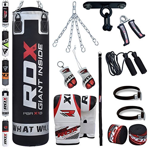 RDX Saco de Boxeo Relleno MMA Muay Thai Kick Boxing Artes Marciales Con Soporte Techo Guantes Cadena 13 PC 4FT...
