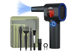 ATEngeus Souffleur Air Comprimé, Dépoussiérants Puissants électrique à vitesse continue avec étui de rangement, Air Comprimé avec LED, Souffleur nettoyeur de clavier pour voiture, PC, maison