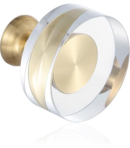 QOGRISUN 5-Pack Brass Crystal Cabinet Knobs,Glass Crystal Gold Drawer - View #2