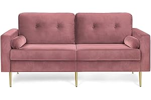 ‎VASAGLE VASAGLE LCS001P01 3 Seater Sofa Living Room Velvet Cover for Flats Small Spaces Wooden Frame Metal Legs Easy Assembly Modern Design 190 x 82 x 84 cm Pink