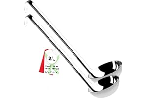 KADAX Set de Louches en Inox 125ml + 190ml, avec Support, Manche Long Ergonomique – Ustensiles de Cuisine, Argent