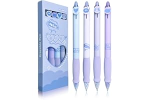 Linkgood Radierbarer Kugelschreiber, 4 Stück Tintenroller Radierbar, 0,5mm Blau Kugelschreiber, Radierbare Stifte Set, Radierbarer Gelschreiber für Kinder Geschenk, Erwachsene Bürobedarf (Lila)
