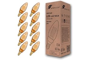 greenandco 10x Dimmable Vintage Design LED Bulb for Mood Lighting | E14 C35 | Amber | 2.3W 65lm | 1800K Extra Warm White | 320° | 230V | Flicker-Free | Edison Bulb
