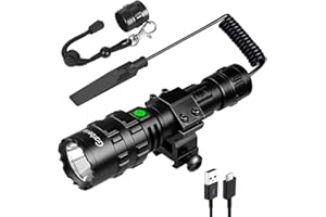 Garberiel Torche 2 en 1 L2 LED avec support de rail Picatinny - 5 modes 3000 Lumens Lampe de poche lumineuse USB Rechargeable étanche Scout Light Torch