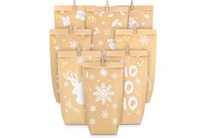 KURENY Adventskalender zum Befüllen, Papiertüten Adventskalender Selber Befüllen Adventskalender Tüten, DIY Adventskalender Adventstüten Weihnachtstüten Geschenktüten Weihnachten