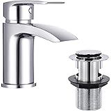 Funime Bathroom Basin Taps Mixer Mono Chrome Brass Single Hole with Pop up Waste, DT11H