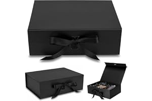 EGEKTBH Magnetic Gift Box, Black Anniversary- Premium Gift Box with Ribbon, Folding Presentation Gift Box with Lid, Very Suitable for Christmas, Thanksgiving Day, New Year, Birthday, Anniversary