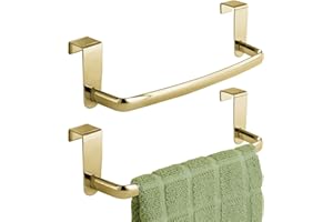 mDesign Steel Metal Wire Over Cabinet Towel Rack Storage Organizer - Hang on Cabinet or Door - Towel Bar Holder for Kitchen - Holds Hand Towels, Washcloths - Spira Collection, 2 Pack, Soft Brass