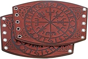 Sehaby Wikinger Geprägte Armschienen,Nordic Viking Vegvisir Geprägte Armschienen Men Leather Bracers Verstellbare Mittelalterliche Armschützer Breite Armmanschetten Armor Cosplay Zubehör Geschenk
