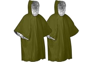Editbar 2 Stück Notfall-Survival-Poncho,Notfall Regenponcho,Rettungsdecke Biwaksack,Erste-Hilfe-Wärmedecke,Isolierung und Regensicher, Geeignet Für Camping, Wandern und Notfälle 130 x 100 cm（Grün）