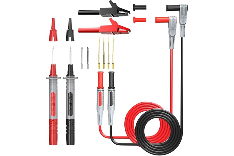 Cleqee Multimeter Test Leads Kit 4mm Banana Plug Cable Test Probe with 8PCS Replacable Precision Sharp Probes Alligator Crocodile Clips for Multimeter Electrical Testing