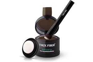 THICK FIBER Root Touch Up & Hairline Powder for Grey Root Coverage & Thin Hair – Water & Sweat Resistant with Precise Brush – Hair Loss Concealer for Roots, Bald Spots & Fill-In (Dark Brown)