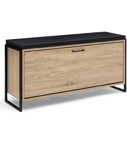 IDIMEX Banc De Rangement à Chaussures VIELLA L 90 Cm - 2 Portes Gris Cosmos Et Chêne Artisan Pour Entrée