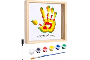 CEXOVO Przezroczysta Rodzinna Ramka na Odcisk Dłoni,Rodzinny Zestaw do Ręcznego Nadruku,Ramka na Odcisk Dłoni dla Dzieci,DIY Pamiątka Drewniana,Dekoracja Domu,Prezent dla Nowych i Przyszłych Rodziców