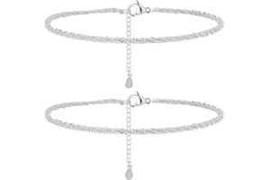 AzureRay Pulsera Tobillera para Mujer - Pulsera Elegante y Brillante de Doble Cadena, Ajustable, Sin Níquel - Ideal para la Playa y el Día a Día