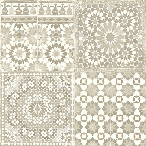 Grandeco Botanisch Marokkanische Kachel Muster Tapete Retro Blumenmuster Texturiert Motiv - Creme BA2501