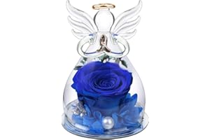 XJSGS Preserved Real Rose Angel Figurines, Forever Rose for Women Girlfriend Wife Mom Grandma Christmas Valentines Day Birthday Anniversary. (Blue)