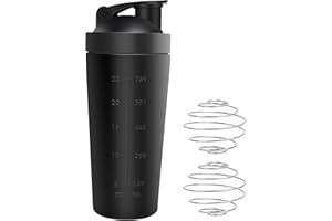 JOLIGAEA Coctelera de Proteína de Acero Inoxidable, Botella Mecedora de Proteína Capacidad 750 ml, Proteína Shaker, Botella de Fitness, Batidora Proteinas, a prueba de Fugas, Negro
