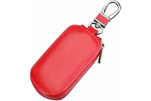 MoreChioce PU Leather Auto Key Case, Multifunctional Key Chain Smart Key Holder Protection Car Key Keychain Holder Zipper Case Wallet with Key Ring,Red