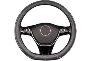 Pahajim Couvre Volant Voiture en Cuir de D Forme 38 CM/15 '' avec Durabilité Sécurité Antidérapant Protection Volant Voiture Type D à Fond Plat pour Hommes et Femmes (Gris)