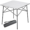 Portal Aluminium Folding Camping Table Square Roll Up Top 4 Person Compact Garden Table with Carry Bag for Picnic Camp Backyard BBQ, Silver