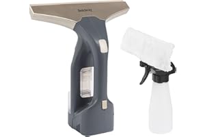 Beldray Aspiradora de ventana inalámbrica + - recargable, limpieza de espejos y vidrios, tanque de agua extraíble de 100 ml, incluye botella rociadora y almohadilla de limpieza, titanio, BEL01985VDE