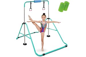 Triclicks Ginnastica Bar Orizzontale Pieghevole con Anelli da Ginnastica per Bambini, Strumento di Allenamento per Bambini, Altezza Regolabile, per Allenamento