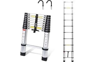 ‎CECAYLIE Cecaylie 2,6M Teleskopleiter mit 2 Abnehmbarem Haken, Aluminium Teleskopleiter, Ausziehbar Mehrzweckleiter Rutschfester Tragbare Ausziehleiter, Aluleiter, bis 150KG Belastbarkeit, Silber