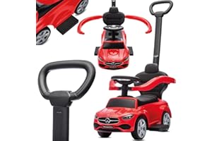 sun baby Voiture à Pousser avec Barre Mercedes C-Class dès 12 Mois, Dossier Haut, Volant Audio, Repose-Pieds Extensibles, Compartiment de Rangement (Rouge)