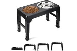 PDTO Raised Dog Bowl 4 Height Elevated Dog Bowl,Adjustable Dog Bowl Stand with Slow Feeder Dog Bowl &Stainless Steel Bowls,Dog Bowls with Stand for Small Medium Large Dogs