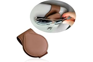 GTLM Magnetic Sunglass Holder for Car Visor, PU Leather, Soft, Brown, Universal Car Accessories Interior