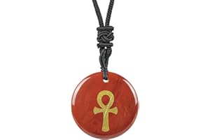 Lovionus89 Croce Ancora egiziana regolabile, incisa, pietra rotonda, moneta portafortuna, amuleto, ciondolo, collana per uomo e donna, 30x30mm, Pietra, Nessuna pietra preziosa