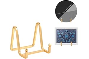 DIDUDIDU Plate Holder Easel Display Stand - 3 inch Metal Plate Stands for Display - Tabletop Picture Stand - Gold Iron Easels for Display Pictures | Photo Frames | Book | Decorative Plates | Plaque - 2 Pack