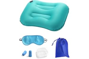 BEIIEB 1 cuscino gonfiabile ultraleggero e 1 custodia, 1 maschera per gli occhi, 1 paio di tappi per le orecchie in schiuma, cuscino per dormire gonfiabile, impermeabile, elastico, multifunzionale, durevole