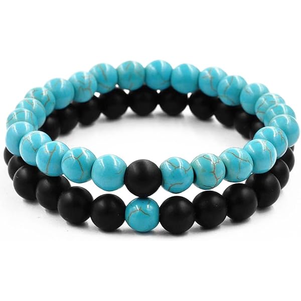 Bracelets Perles Tortue Turquoise - Lot De 2, Pierre Naturelle, Taille Unique Extensible, Style Plage Ou Quotidien