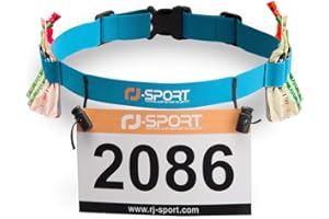 RJ-Sport Race Number Belt - Triathlon Race Belt Bib Holder with 6 Energy Gel Loops for Triathalon, Marathon, Running and Cycling, 02 Aqua, One Size