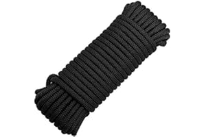 FUWOK Nylon Rope Multipurpose Camping Rope,All Purpose Rope 30M(96FT) Multifunctional Braided Polyester Rope Outdoor Gear Tent Rope for Camping, Bundling, DIY, Tie Pull Swing Climb Knot etc (4mm, Black)